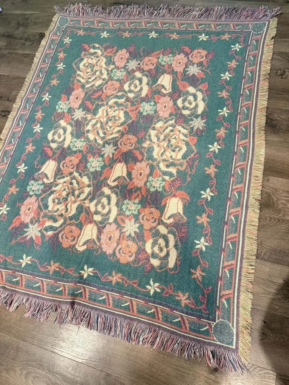 Vintage Reversible Floral Tapestry Throw Blanket Cottagecore Grandamacore